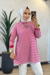 24093 Çizgili Tunik Fuşya