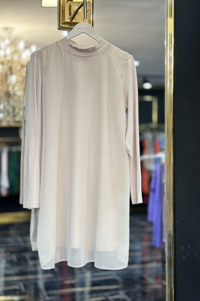 10269 Önü Şİfon Parçalı Tunik Bej