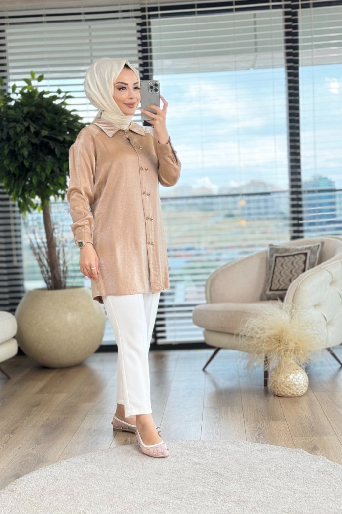 6183 Çift Düğmeli Tunik Latte