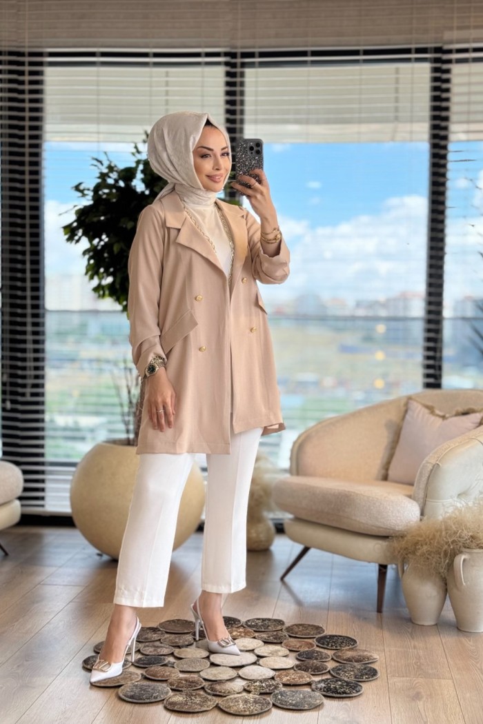 3079 Linda Düğmeli Ceket Bej