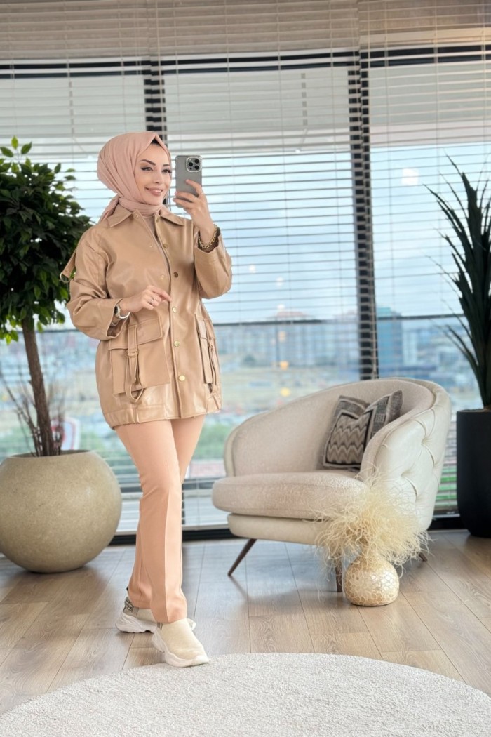 7021 Deri Ceket Bej