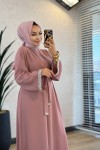 4068 Kolu Taşlı Elbise Gül
