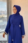 4068 Kolu Taşlı Elbise Saks 