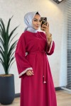 4068 Kolu Taşlı Elbise Vişne