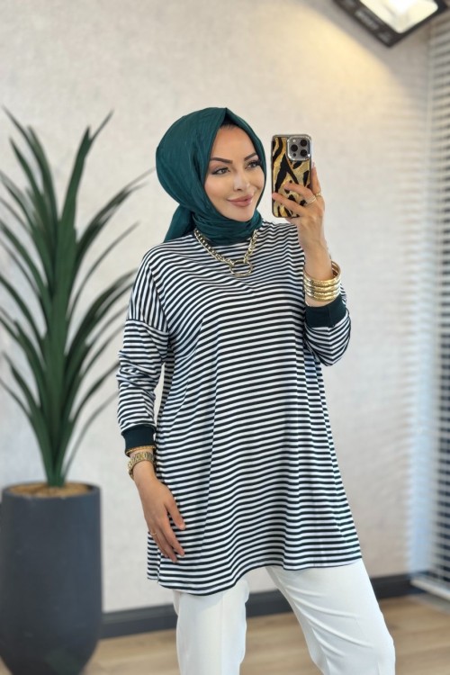 24093 Çizgili Tunik Zümrüt 