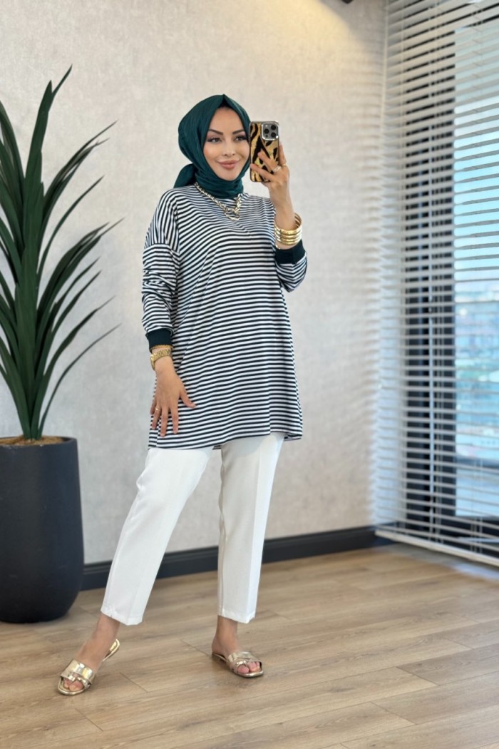 24093 Çizgili Tunik Zümrüt 