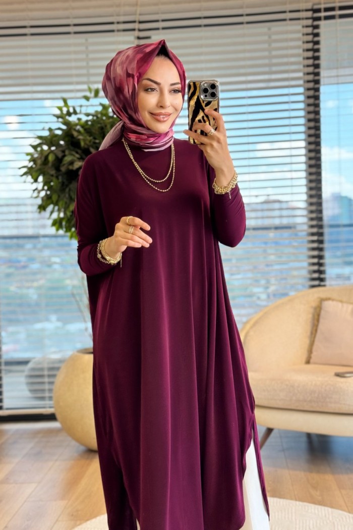 1735 Sandy Yarasa Kol Tunik Bordo