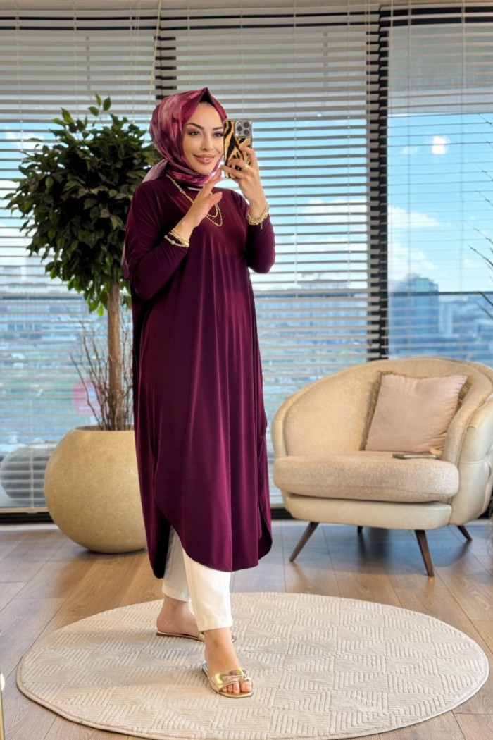 1735 Sandy Yarasa Kol Tunik Bordo
