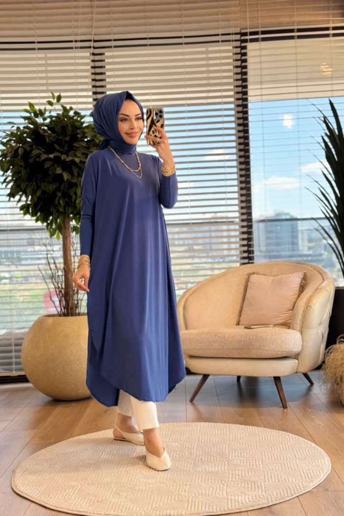 1735 Sandy Yarasa Kol Tunik İndigo 