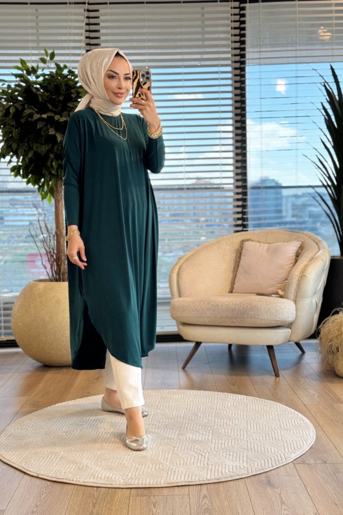 1735 Sandy Yarasa Kol Tunik Zümrüt