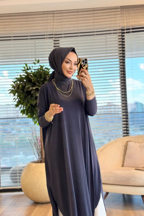 1735 Sandy Yarasa Kol Tunik Antrasit 