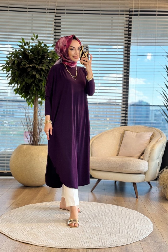 1735 Sandy Yarasa Kol Tunik Mor