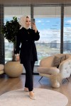 25015 Kolu İncili Fermuarlı Takım Siyah