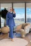 25015 Kolu İncili Fermuarlı Takım İndigo