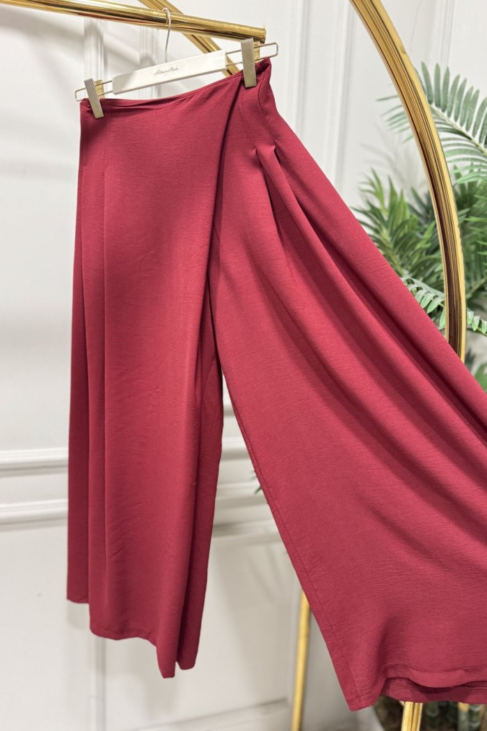 6112 Önü Parçalı Pantolon Etek Bordo