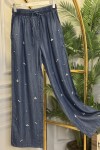 7261 Tencel Önü Taş İşlemeli Pantolon Koyu Mavi