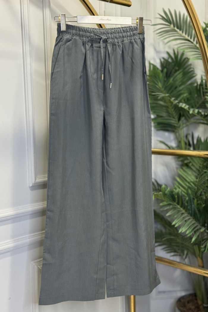 7272 Beli Lastikli Bol Paça Pantolon Gri
