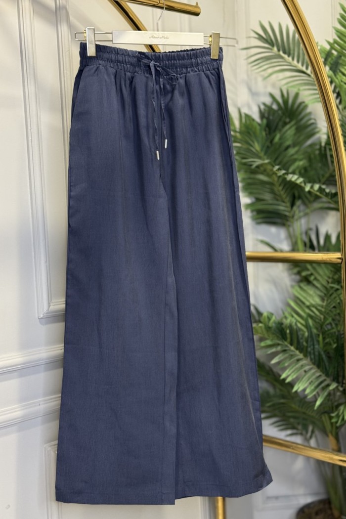 7272 Beli Lastikli Bol Paça Pantolon Lacivert