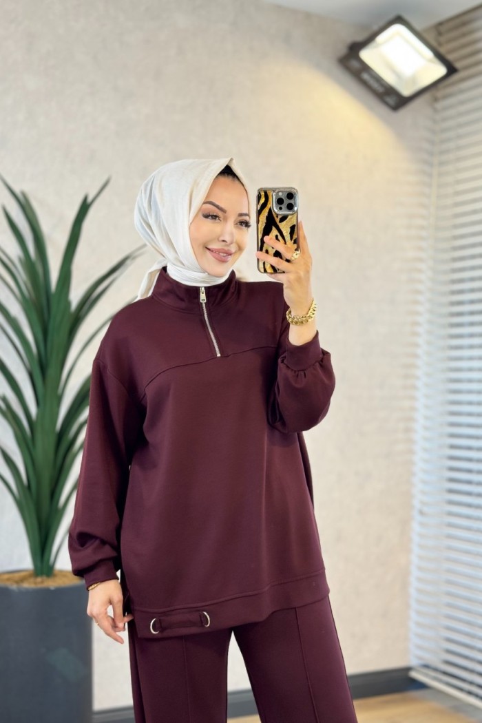 22748 Etek Ucu Metal Pat Fermuarlı Takım Bordo