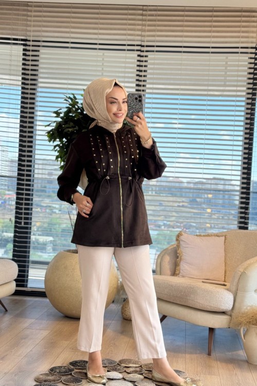 9266 Süet Önü Zımba Ve Pileli Kap Kahve