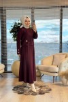 35588 Yanları Düğmeli Etekli Takım Bordo