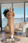 7025 Patı Fermuarlı Vanezia Elbise Latte