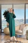 7046 Kolları Piliseli Simli Vanezia Elbise Zümrüt