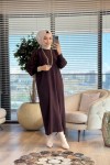 7046 Kolları Piliseli Simli Vanezia Elbise Kahve