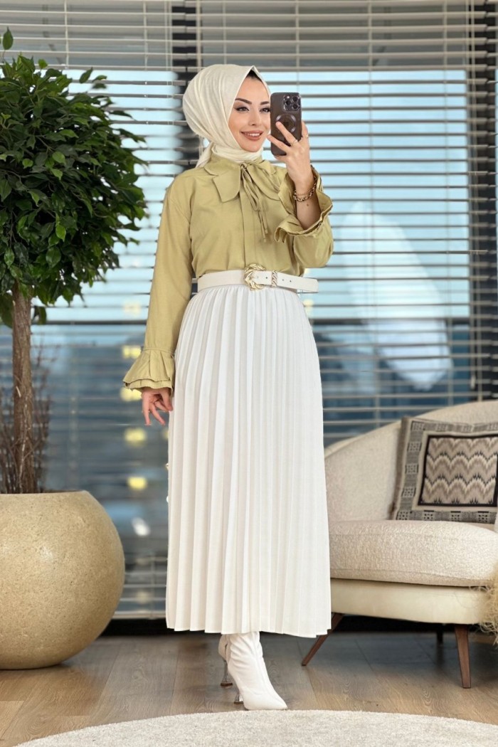 2209 Pliseli Etek Ekru