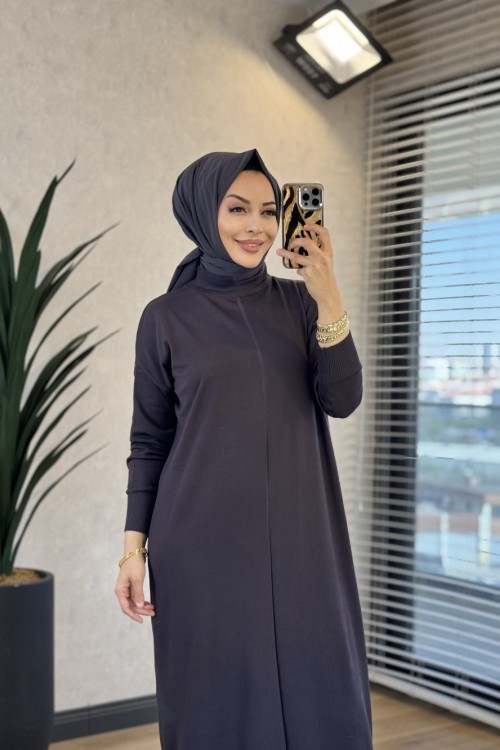 7017 Öpücük Yaka Vanezia Elbise Antrasit
