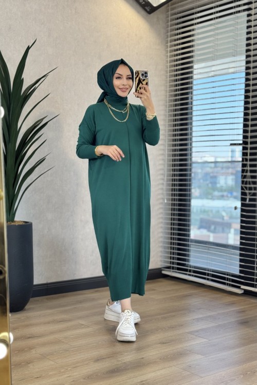7017 Öpücük Yaka Vanezia Elbise Zümrüt