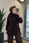 7768 Oslo Yandan Fermuarlı Triko Tunik Kahve