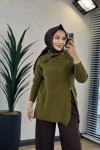 7768 Oslo Yandan Fermuarlı Triko Tunik Haki
