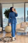 7498 Kot Ön Parça Dikiş Detay Bağcıklı Takım Mavi