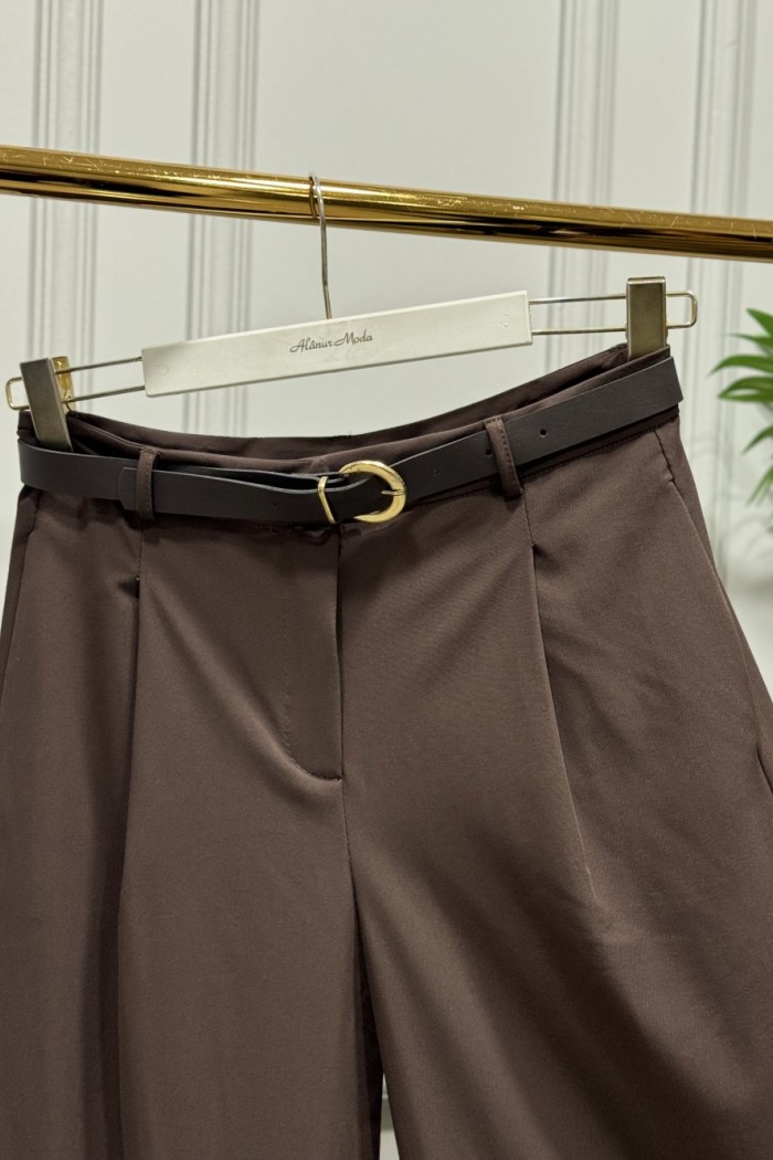 26116 Kemerli Bol Paça Pantolon Kahve