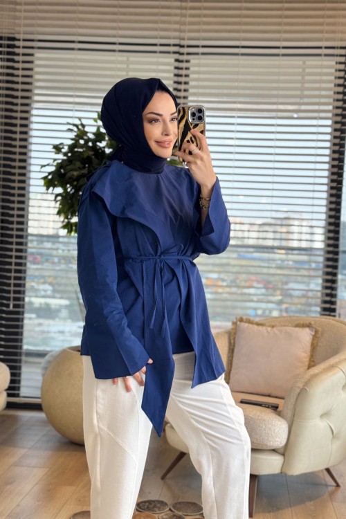 3244 Şal Detaylı Gömlek Lacivert 
