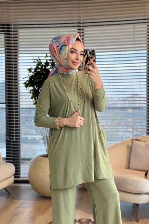 5015 Yanları Cepli Sandy Takım Çağla