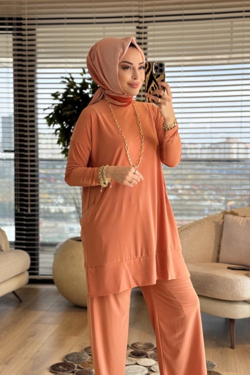 5015 Yanları Cepli Sandy Takım Şeftali