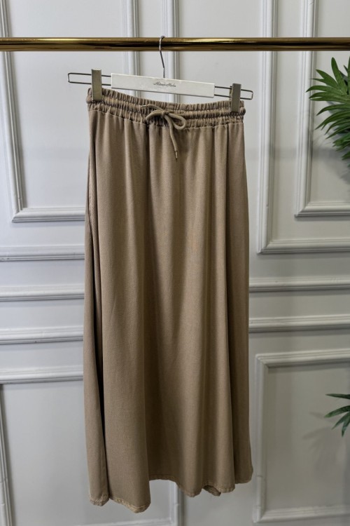 3322 Tencel Beli Lastikli Kloş Etek Vizon 