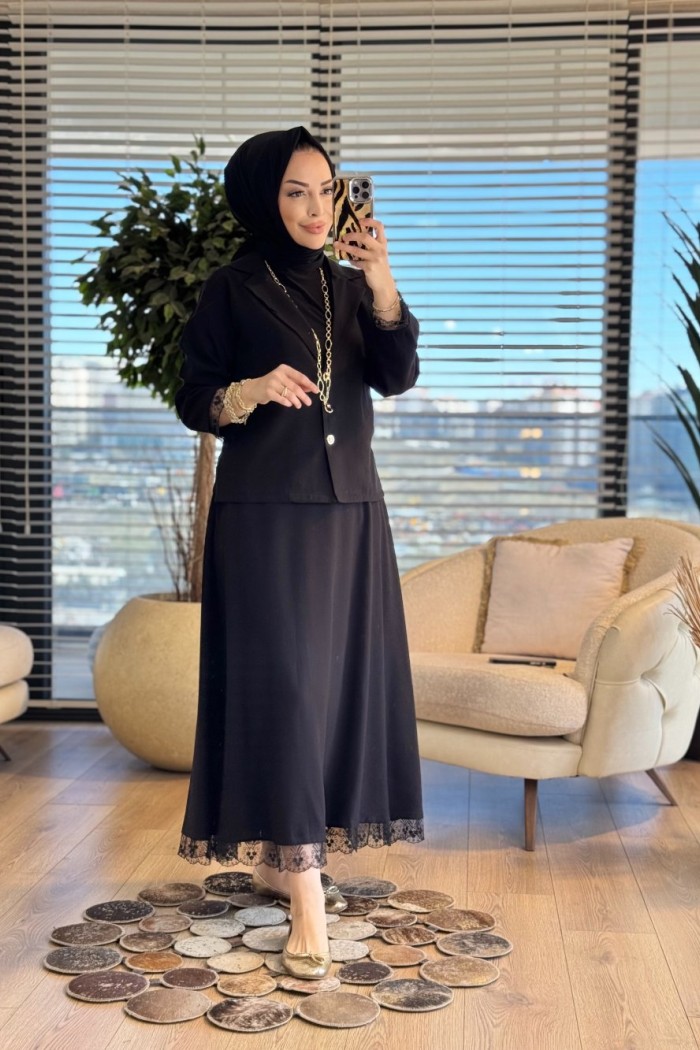 250359 Dantel İşlemeli Modern Takım Siyah