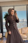 250359 Dantel İşlemeli Modern Takım Kahve