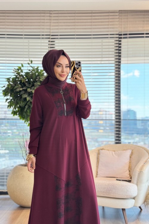 26234 Osyho Kuğu Elbise Bordo 