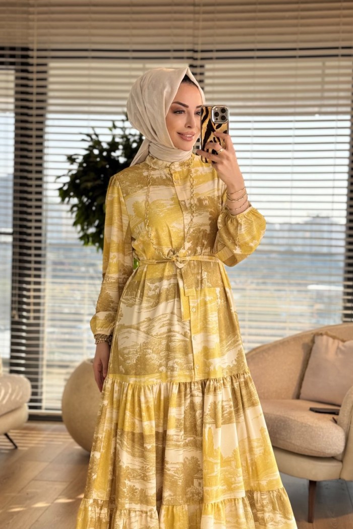 MRW1818 Estate Elbise Yağ Yeşili 