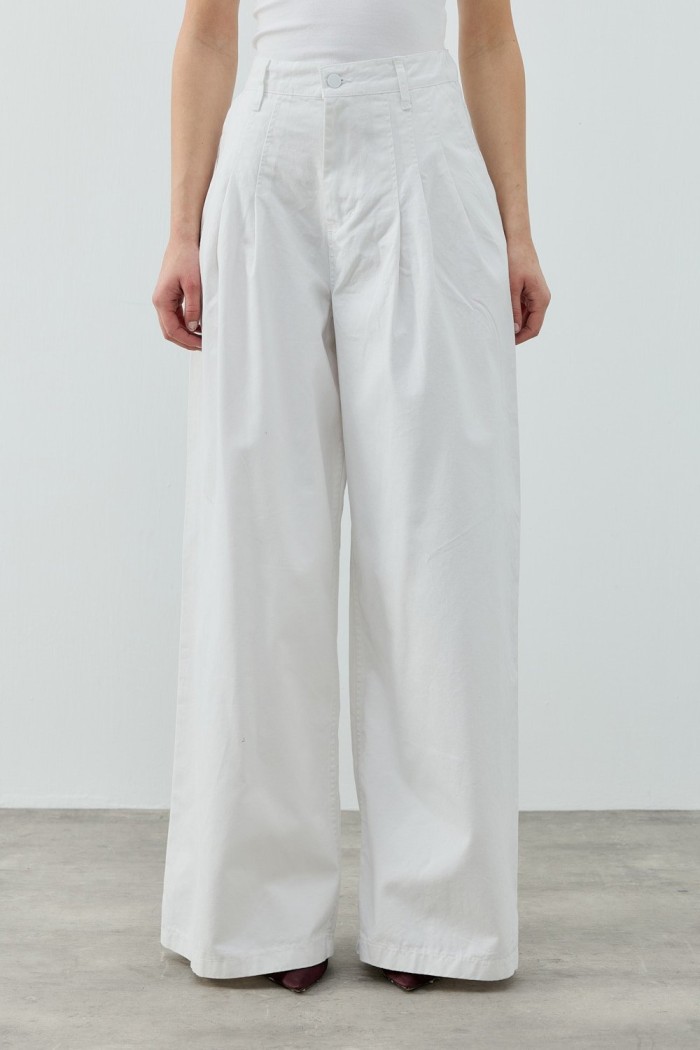 MRW1691 Pileli Denim Pantolon Beyaz