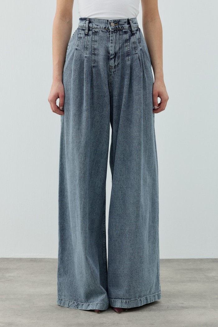 MRW1691 Pileli Denim Pantolon Mavi 