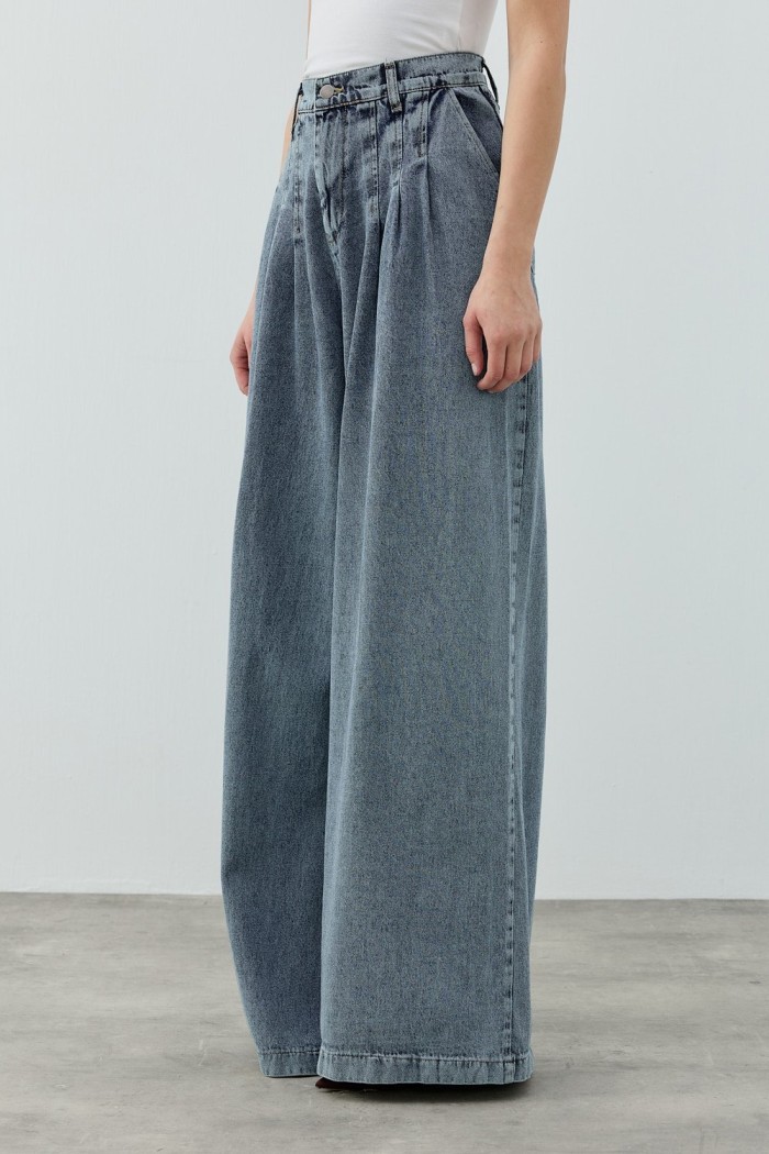 MRW1691 Pileli Denim Pantolon Mavi 