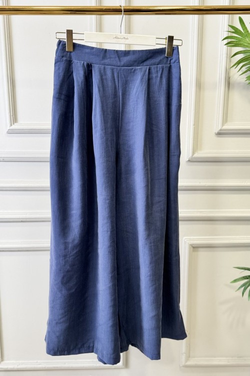 3206 Pileli Bol Paça Pantolon Lacivert 