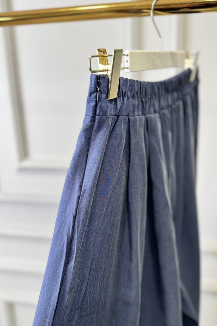 3206 Pileli Bol Paça Pantolon Lacivert 