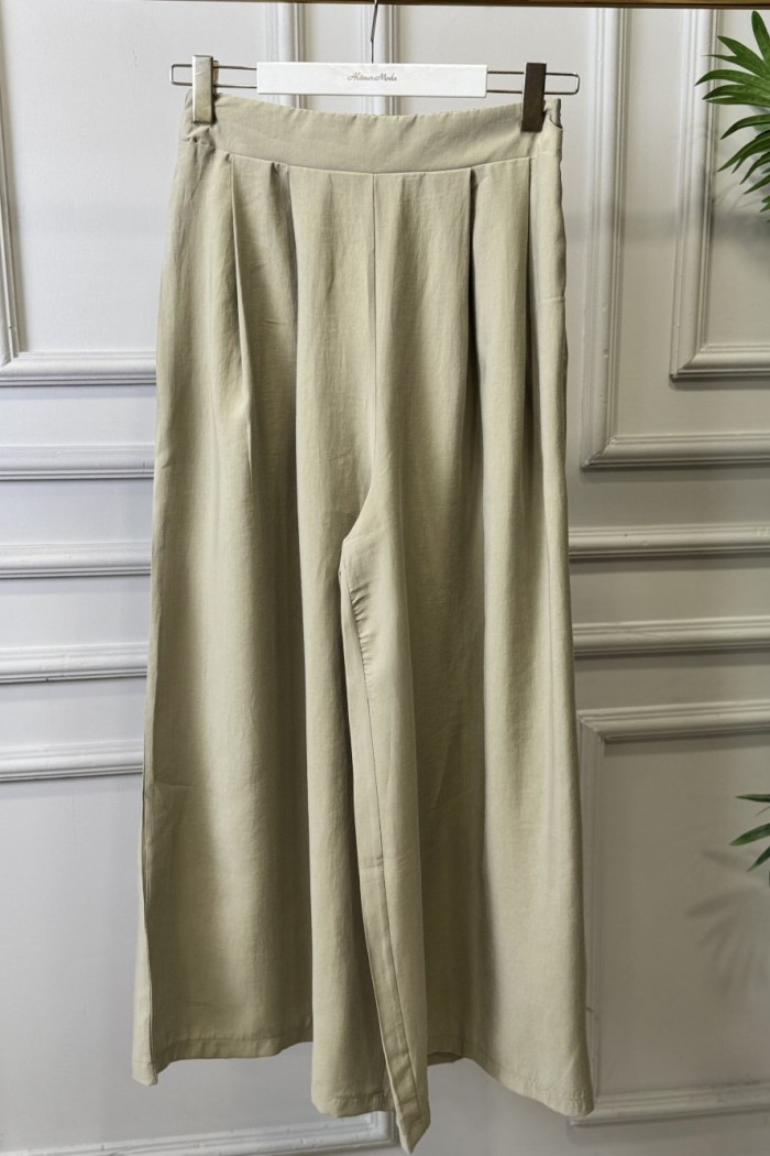 3206 Pileli Bol Paça Pantolon Yeşil 