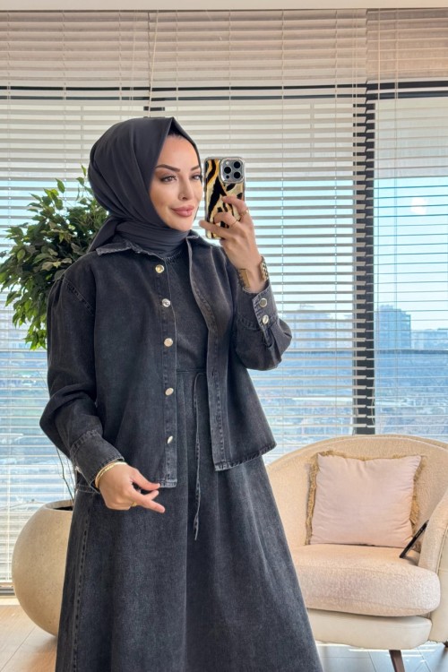 7525 Jile Üstü Gömlek 2li Kot Takım Antrasit 